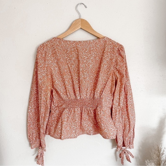 Free People | Orange Floral Print Cottagecore Button Front Cotton top, S - Picture 3 of 11